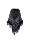 Fringe Geometric Cape Sleeve Poncho - Trendsi