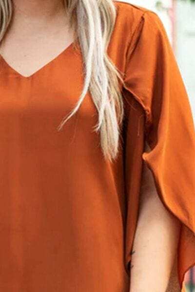 Plus Size V-Neck Petal Sleeve Blouse - Trendsi - Flyclothing LLC