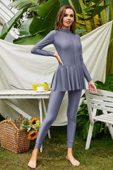 Mock Neck Long Sleeve One-Piece Swimwear - Trendsi - Flyclothing LLC