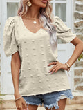 Swiss Dot Short Puff Sleeve Top - Trendsi