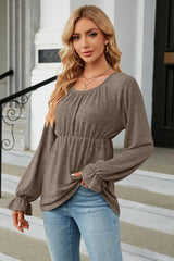 Round Neck Flounce Sleeve Blouse - Trendsi