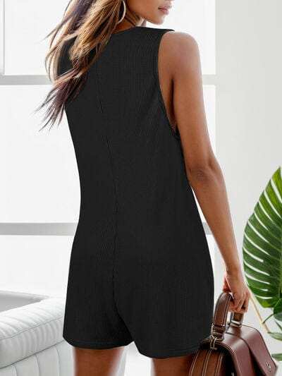 Waffle-Knit Scoop Neck Wide Strap Romper - Trendsi - Flyclothing LLC
