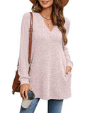 Slit Notched Pocketed Long Sleeve T-Shirt - Trendsi - Flyclothing LLC