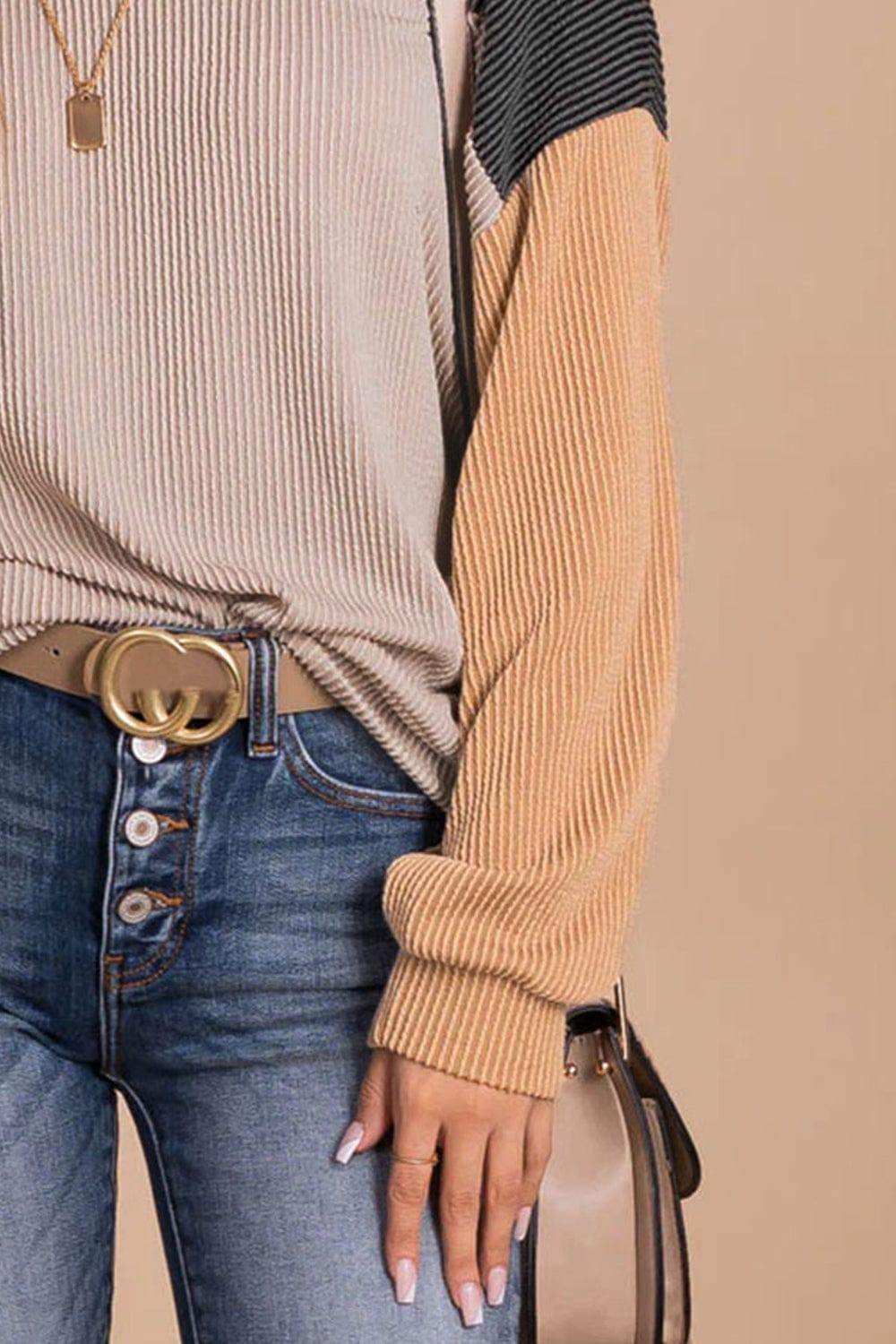 Color Block Dropped Shoulder T-Shirt - Trendsi - Flyclothing LLC