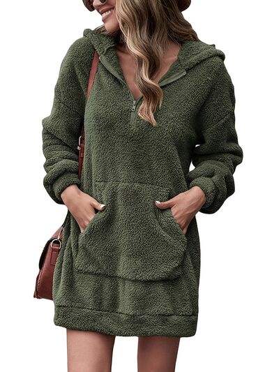 Half Zip Dropped Shoulder Oversized Hoodie - Trendsi - Flyclothing LLC