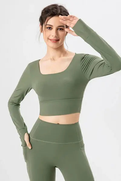 Square Neck Crisscross Active T-Shirt - Trendsi - Flyclothing LLC
