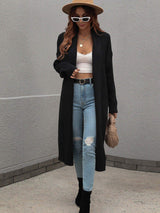 Waffle Knit Open Front Duster Cardigan With Pockets - Trendsi - Flyclothing LLC