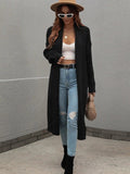 Waffle Knit Open Front Duster Cardigan With Pockets - Trendsi
