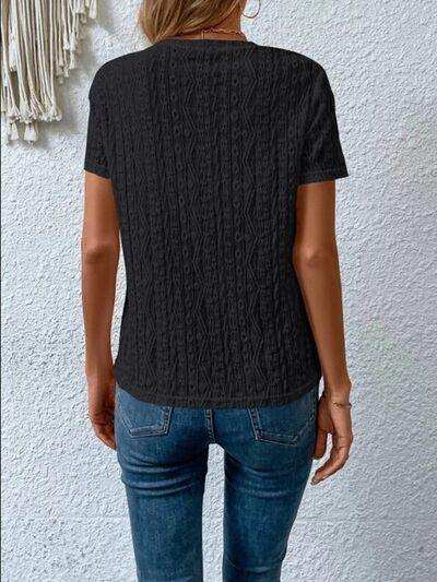 Eyelet Round Neck Short Sleeve T-Shirt - Trendsi - Flyclothing LLC