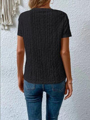 Eyelet Round Neck Short Sleeve T-Shirt - Trendsi
