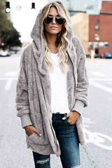 Teddy Hooded Jacket with Pockets - Trendsi - Flyclothing LLC