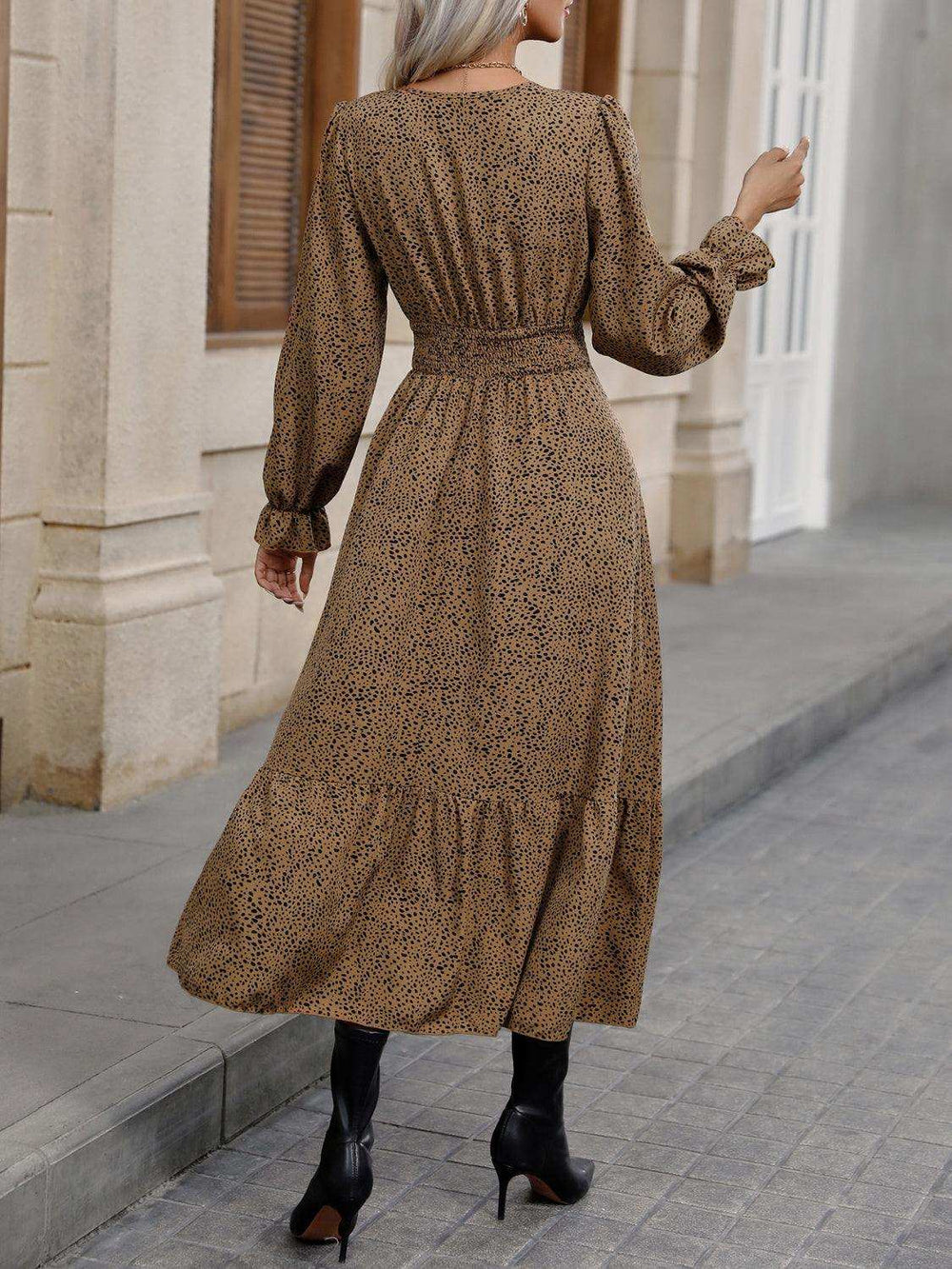 V-Neck Flounce Sleeve Ruffle Hem Dress - Trendsi - Flyclothing LLC