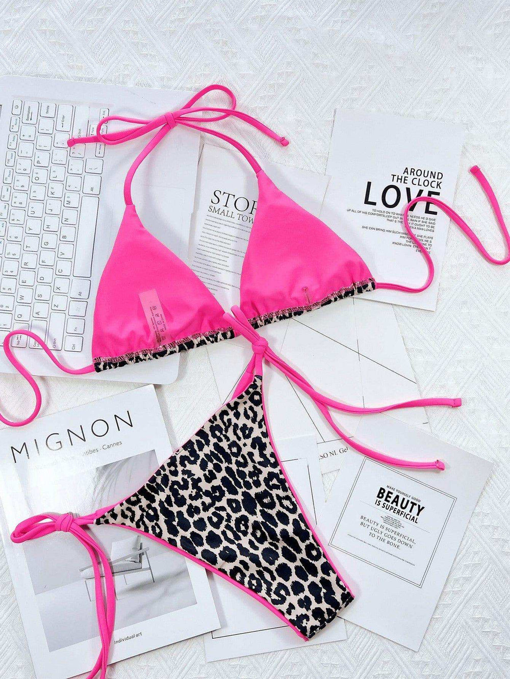 Leopard Print Halter Neck Tie Side Bikini Set - Trendsi - Flyclothing LLC