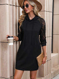 Lace Trim Long Sleeve Hooded Dress - Trendsi