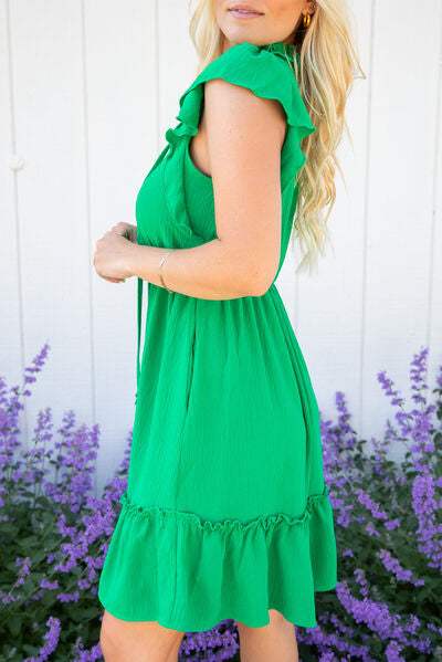 Frill Tie Neck Ruffled Sleeveless Mini Dress - Trendsi - Flyclothing LLC