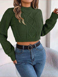Cable-Knit Round Neck Cropped Sweater - Trendsi - Flyclothing LLC