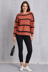 Striped Round Neck Dropped Shoulder Sweater - Flyclothing LLC