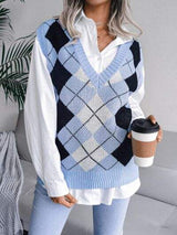 Plaid V-Neck Sweater Vest - Trendsi - Flyclothing LLC