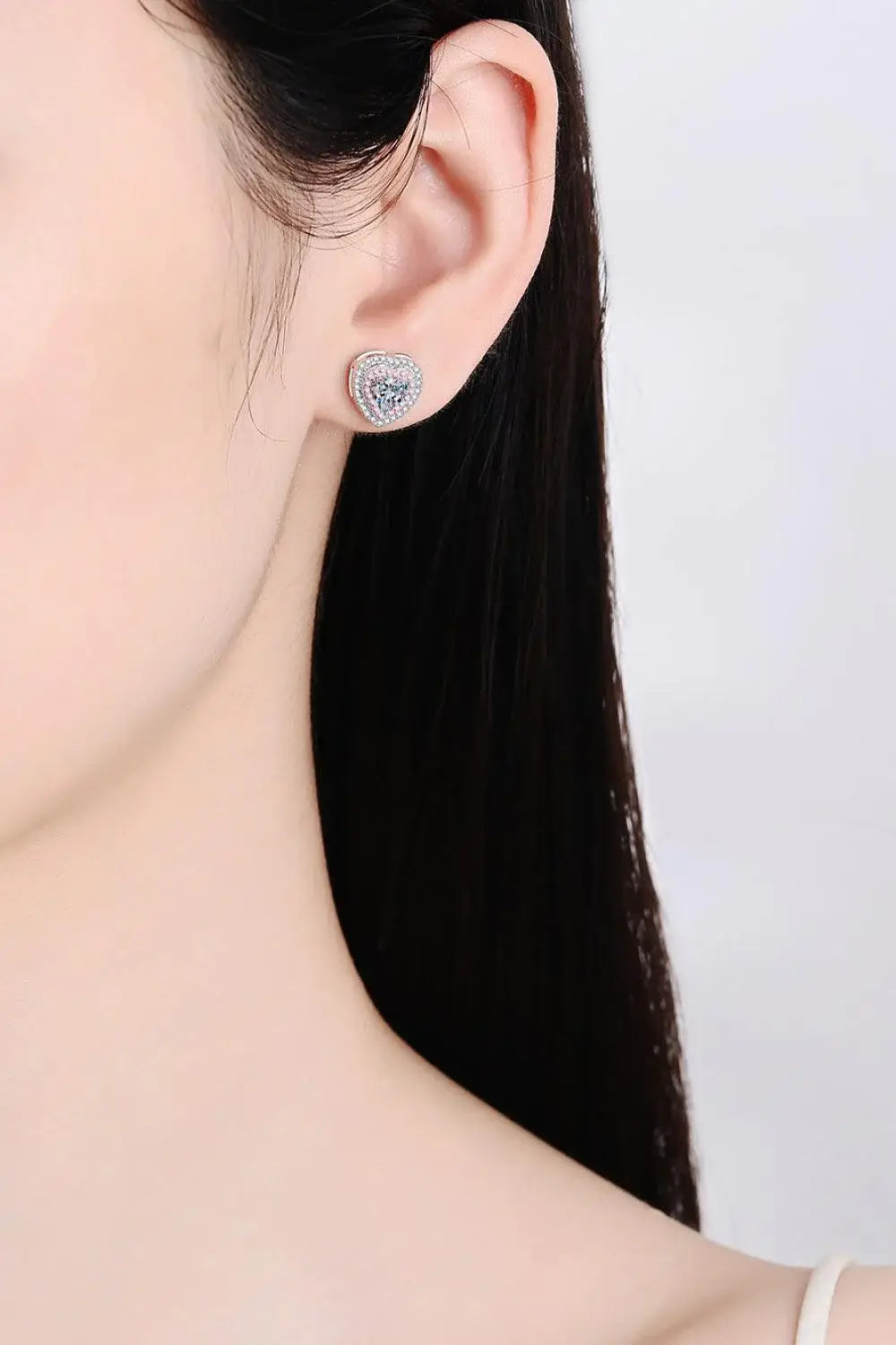 Moissanite Heart-Shaped Stud Earrings - Trendsi - Flyclothing LLC