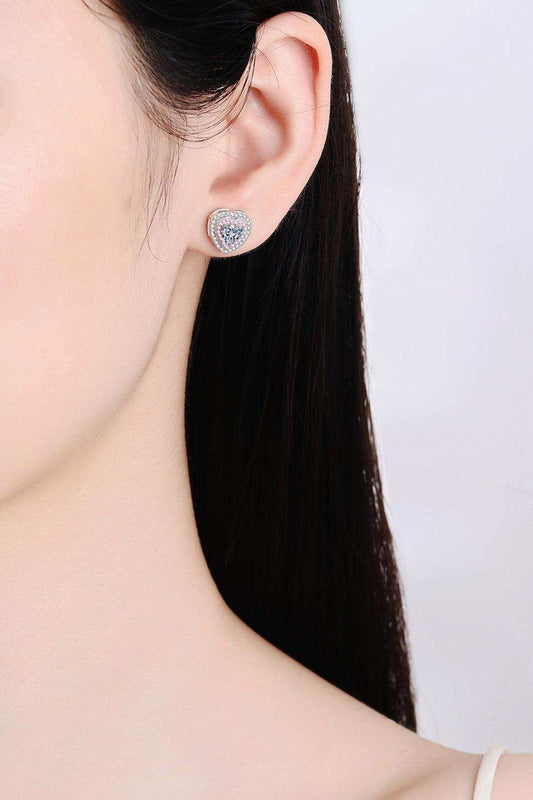 Moissanite Heart-Shaped Stud Earrings - Trendsi - Flyclothing LLC
