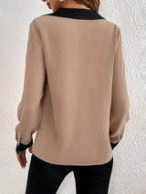 Contrast Trim V-Neck Long Sleeve Blouse - Trendsi - Flyclothing LLC