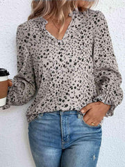 Notched Neck Flounce Sleeve Blouse - Trendsi