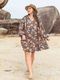 Plus Size Printed V-Neck Balloon Sleeve Mini Dress - Trendsi - Flyclothing LLC