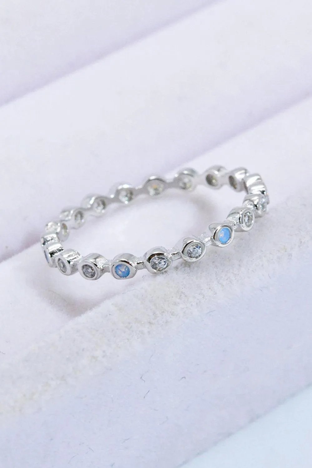925 Sterling Silver Zircon and Natural Moonstone Ring - Trendsi