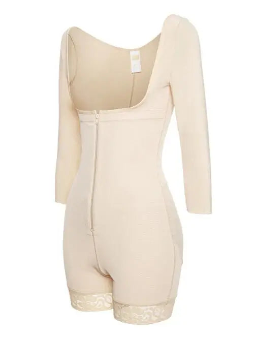 Full Size Zip Up Lace Detail Long Sleeve Shapewear - Trendsi - Flyclothing LLC