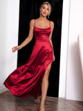 Spaghetti Strap Lace-Up Back Split Dress - Trendsi