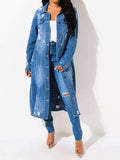 Long Sleeve Raw Hem Denim Jacket - Trendsi - Flyclothing LLC