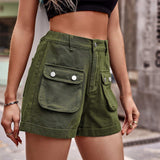 Cuffed Denim Shorts with Pockets - Trendsi - Flyclothing LLC