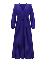 Pleated Surplice Tie Waist Maxi Dress - Trendsi