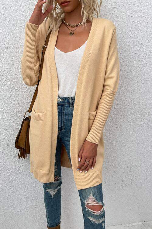 Open Front Long Sleeve Cardigan with Pockets - Trendsi - Flyclothing LLC