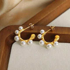 Synthetic Pearl 18K Gold-Plated Earrings - Trendsi