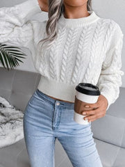 Cable-Knit Round Neck Sweater - Trendsi