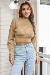 Round Neck Long Sleeve Cropped Sweater - Trendsi - Flyclothing LLC