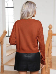Cable-Knit Round Neck Long Sleeve Sweater - Trendsi