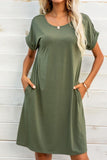 Scoop Neck Short Sleeve Pocket Dress - Trendsi
