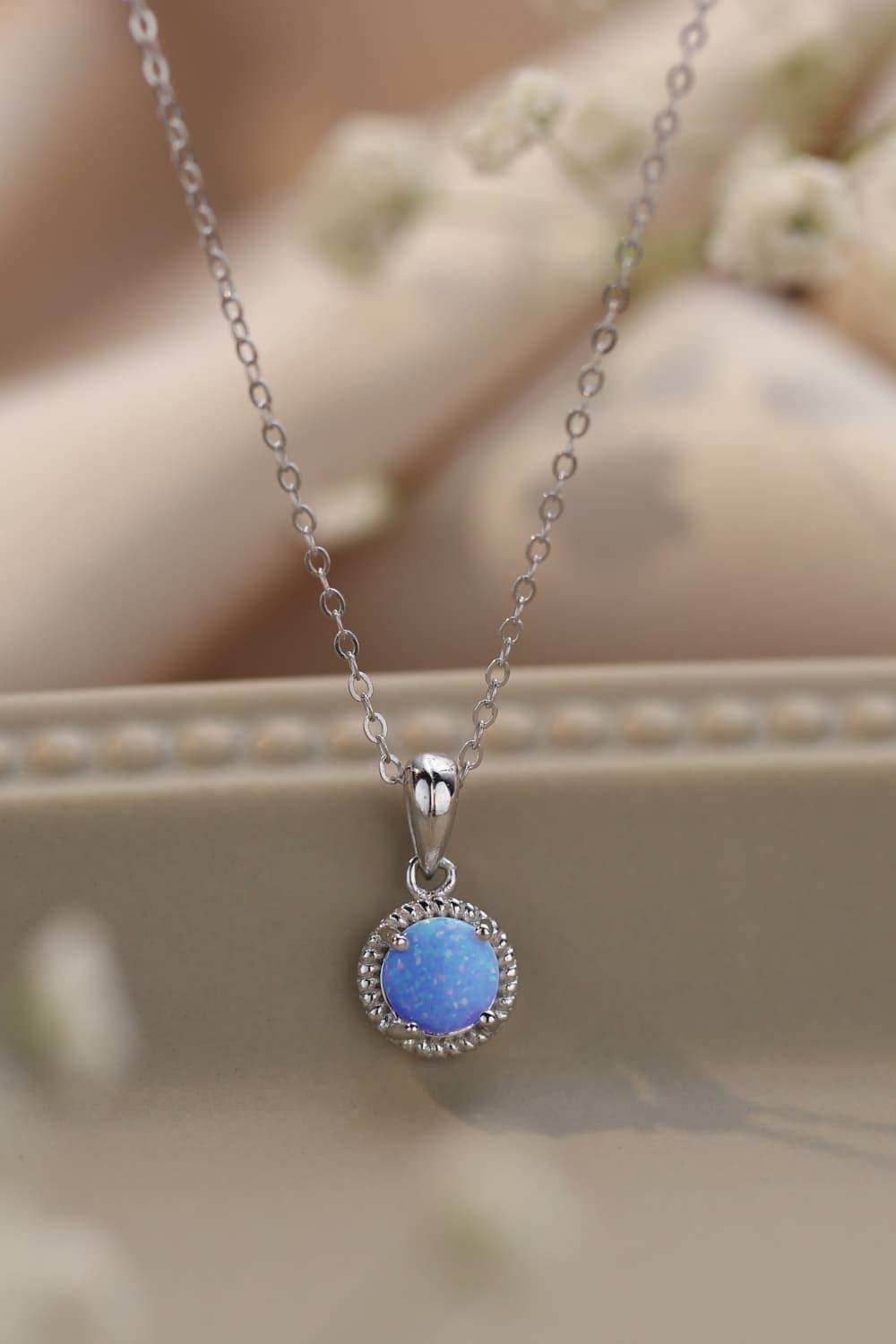 Opal Round Pendant Chain Necklace - Trendsi - Flyclothing LLC