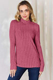 Basic Bae Full Size Ribbed Mock Neck Long Sleeve T-Shirt - Trendsi - Flyclothing LLC