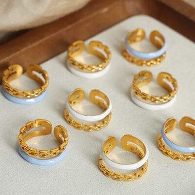 Enamel 18K Gold-Plated Open Ring - Trendsi - Flyclothing LLC