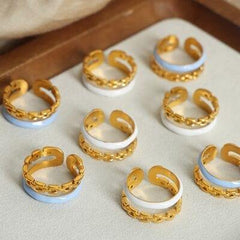 Enamel 18K Gold-Plated Open Ring - Trendsi