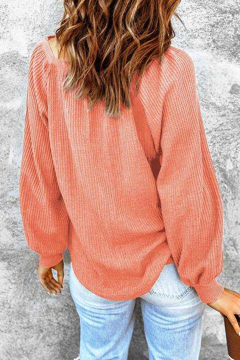 Square Neck Waffle-Knit Top - Trendsi - Flyclothing LLC