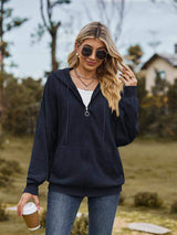 Zip Up Drawstring Long Sleeve Hooded Jacket - Trendsi - Flyclothing LLC