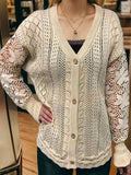 Eyelet Button Up Lantern Sleeve Cardigan - Trendsi - Flyclothing LLC
