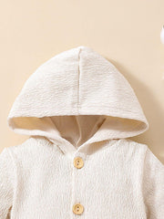 Baby Textured Button Front Hooded Jumpsuit with Pockets - Flyclothing LLC