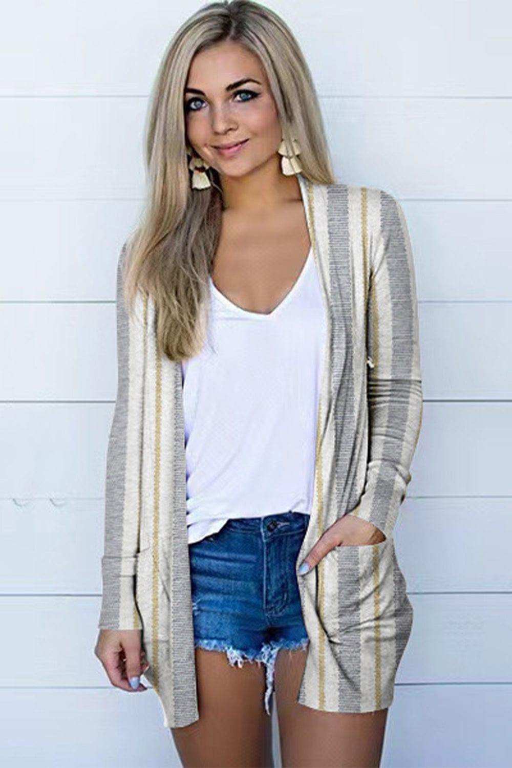 Printed Long Sleeve Cardigan - Trendsi - Flyclothing LLC