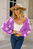 Floral Open Front Fuzzy Cardigan - Trendsi - Flyclothing LLC