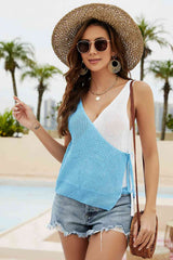 Contrast Tied Knit Tank - Trendsi - Flyclothing LLC